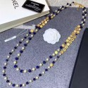 Imitation Chanel Round Metal and Pearl Double Long Necklace Gold/Blue/White 2019 Collection AQ01710