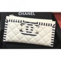 Imitation Chanel Striped Grained Calfskin CC Filigree Small Pouch Bag A81942 White 2019 AQ01549