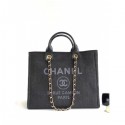 Imitation Chanel Toile Large Deauville Canvas Shopping Bag Black 2019 Collection AQ02395