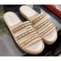 Imitation Chanel Top Quality Chain Lambskin Espadrilles Mules G35931 White/Beige 2020 AQ03622