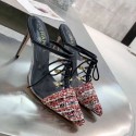 Imitation Chanel Tweed Transparent Lace-up High-Heel Mules Red 2019 Collection AQ02415