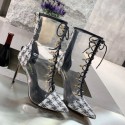 Imitation Chanel Tweed Transparent Lace-up High-Heel Short Boots White 2019 Collection AQ03170