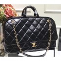 Imitation Chanel Waxy Calfskin Flap Bowling Luggage Bag Black 2019 AQ02586