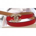 Imitation Chanel Width 2cm Crystal CC Logo Buckle Leather Belt Red AQ02676