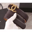 Imitation Chanel Width 3.5cm Leather Belt Burgundy/Khaki with Gold CC Logo AQ02027