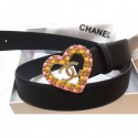 Imitation Chanel Width 3cm Chain Heart CC Logo Buckle Leather Belt Black/Pink/Yellow AQ01797