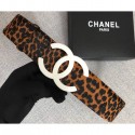 Imitation Chanel Width 5.3cm Leather Belt Leopard with White CC Logo AQ01255