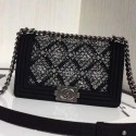 Imitation Chanel Wool Crystal Medium Boy Flap Bag A67086 Black 2019 Collection AQ02250