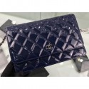 Imitation Cheap Chanel Wallet On Chain WOC Bag in Patent Leather Navy Blue/Silver AQ02623