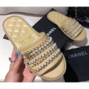 Imitation Fashion Chanel Chain and Pearl Mules Slipper Sandals Beige 2020 AQ00650