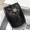 Imitation Fashion Chanel Quilted Lambskin Drawstring Bucket Bag with Crystal Ball Charm AS1894 Black 2020 Collection AQ00544