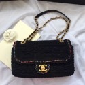 Imitation High Quality Chanel Crochet Colored Stripe Trim Medium Flap Bag Black 2019 Collection AQ01864