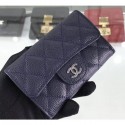 Imitation Hot Chanel Grained Leather Classic Flap Card Holder A80799 Navy Blue/Silver AQ02671