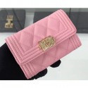 Imitation Luxury Chanel Grained Calfskin Boy Flap Card Holder A80603 Pink/Gold AQ02128
