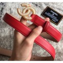 Imitation Top Chanel CC Pearls Belt 25mm Width Red Belt AQ01120