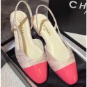 Imitation Top Chanel Heel 2cm Flat Slingbacks G31319 Tweed/Patent Pink AQ01058