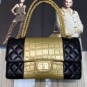 Imitation Top Chanel Lambskin and Crocodile Embossed Calfskin Medium 2.55 Flap Bag A37586 Black/Gold 2019 Collection AQ03975