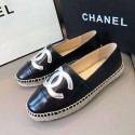 Imitation Top Chanel Quilted Calfskin Flat Espadrilles G29762 Black/Silver 2020 Collection AQ02032