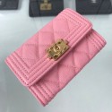 Imitation Top Chanel Quilted Grained Small Flap Boy Wallet A80603 Pink/Gold 2019 Collection AQ02048