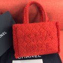 Imitation Top Chanel Wool Tweed Medium Zipped Shopping Bag AS0976 Red 2019 Collection AQ01649