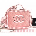 Knockoff 1:1 Chanel Striped Grained CC Filigree Vanity Case Mini Bag A93342 Pink 2019 AQ02768