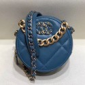 Knockoff Best Chanel Maxi-Quilted Lambskin Round Clutch with Chain Blue 2019 Collection AQ03274