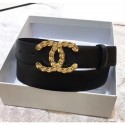 Knockoff Best Chanel Width 3cm Calfskin Belt With Crystal CC Buckle Black 2020 Collection AQ01941