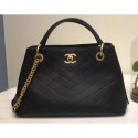 Knockoff Chanel Calfskin Chevron Chic Small Shopping Bag A57150 Black 2018 AQ02205