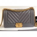 Knockoff Chanel Caviar Leather Chevron Boy Flap Medium Bag Gray/Gold AQ01068