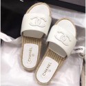 Knockoff Chanel CC Logo Leather Mules Slipper Sandals Espadrilles G34067 White 2019 AQ02998