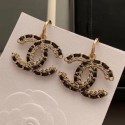 Knockoff Chanel Chain Leather CC Short Earrings Black/Gold 2019 Collection AQ02312