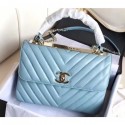 Knockoff Chanel Chevron Trendy CC Small Flap Top Handle Bag A92236 Light Blue 2018 AQ02402