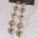 Knockoff Chanel Crystal Heart Long Earrings AB2404 Blue/Green 2019 Collection AQ02389