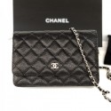 Knockoff Chanel Grained Calfskin Classic Wallet on Chain WOC AP0250 Black/Silver 2020 Collection AQ03334