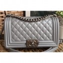 Knockoff Chanel Lambskin Boy Flap Medium Bag Gray/Silver AQ04076