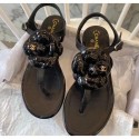 Knockoff Chanel Lambskin Classic Camellia Thong Sandals Black 2020 Collection AQ01117