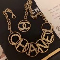 Knockoff Chanel Lettering Square Crystal Necklace AB0556 Gold/Crystal White 2019 Collection AQ01459