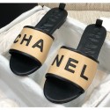 Knockoff Chanel Logo Mules Slipper Sandals Beige 2020 AQ02065