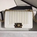 Knockoff Chanel Pearl Calfskin Small Boy Flap Bag A67085 White 2019 Collection AQ02533