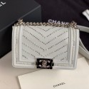 Knockoff Chanel Pearl Chevron Calfskin Small Boy Flap Bag A67085 White/Silver 2020 Collection AQ04370