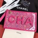 Knockoff Chanel PVC and Tweed Small Pouch AP0359 Pink 2019 Collection AQ00988