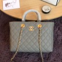 Knockoff Chanel Quilted Grained Calfskin Small Shopping Bag Light Gray 2019 Collection AQ04376