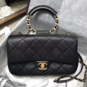 Knockoff Chanel Quilted Lambskin Medium Flap Bag with Ring Top Handle AS1358 Black 2020 Collection AQ00906