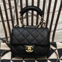 Knockoff Chanel Quilted Lambskin Small Flap Bag with Ring Top Handle AS1357 Black 2020 Collection AQ02496