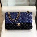 Knockoff Chanel Quilted Patent Calfskin Medium Classic Flap Bag A01112 Navy Blue/Black 2019 Collection AQ02856