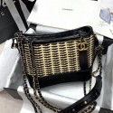 Knockoff Chanel Rattan Woven GABRIELLE Small Hobo Bag A91810 Black/Beige 2020 Collection AQ01324