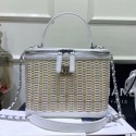 Knockoff Chanel Rattan Woven Medium Vanity Case AS1347 White/Beige 2020 Collection AQ03844