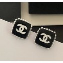 Knockoff Chanel Resin Pearl Square Stud Earrings Black/Pearly White 2018 AQ02767