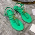 Knockoff Chanel Tweed & Lambskin Thong Sandals With CC Logo Green 2020 Collection AQ02957