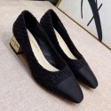 Knockoff Chanel Tweed Low-Heel Pumps Black/Gold 2019 Collection AQ00981